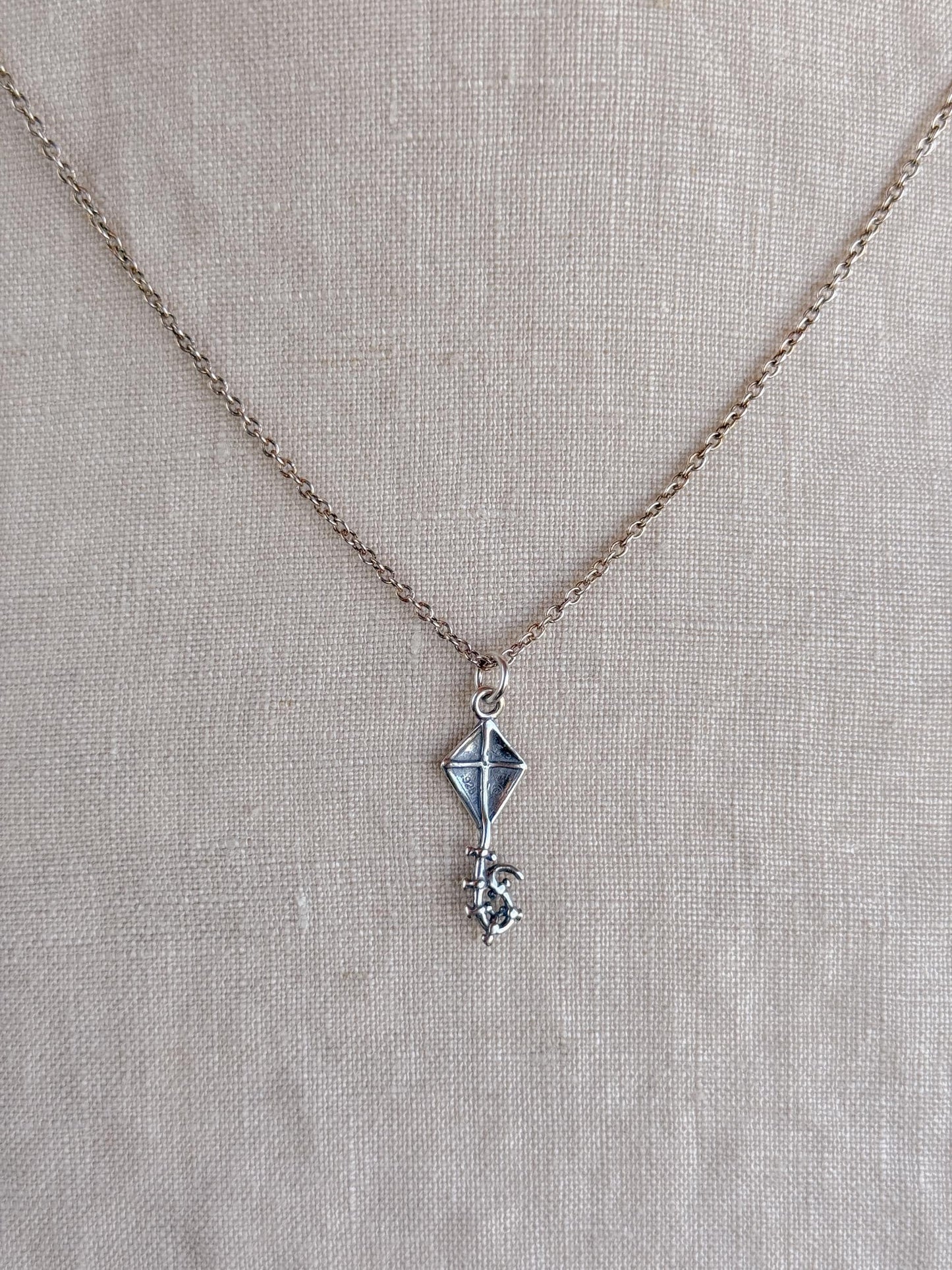 Sterling Silver Kite Charm Pendant, Outdoor Themed Minimalist Jewelry, Gift for Her
