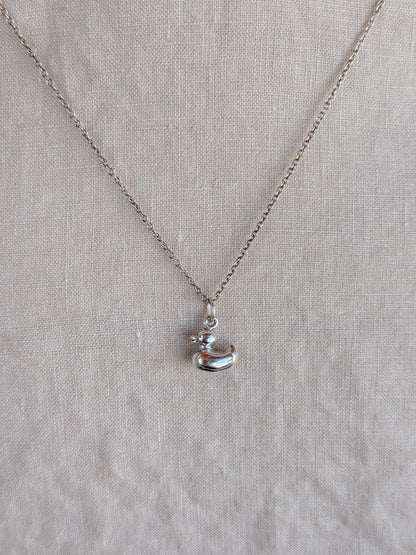 Sterling Silver Rubber Duck Charm Pendant, Playful Minimalist Jewelry, Gift for Her