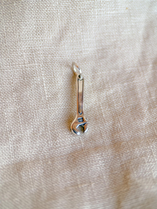 Sterling Silver Wrench Charm Pendant, Tool Themed Minimalist Jewelry, Gift for Her