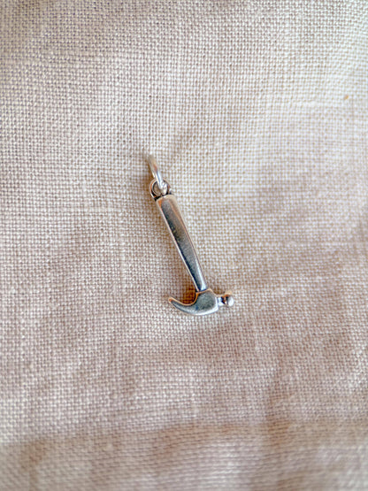 Sterling Silver Hammer Charm Necklace, Tool Themed Minimal Layering Jewelry, Gift for Her