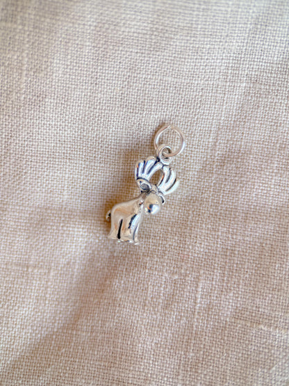 Sterling Silver Moose Charm Necklace, Animal Themed Minimal Layering Jewelry, Gift for Her