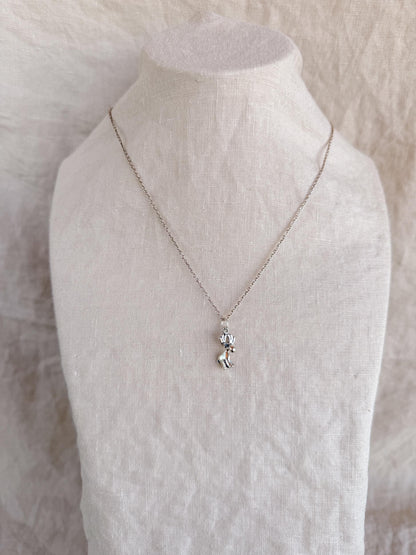 Sterling Silver Moose Charm Necklace, Animal Themed Minimal Layering Jewelry, Gift for Her