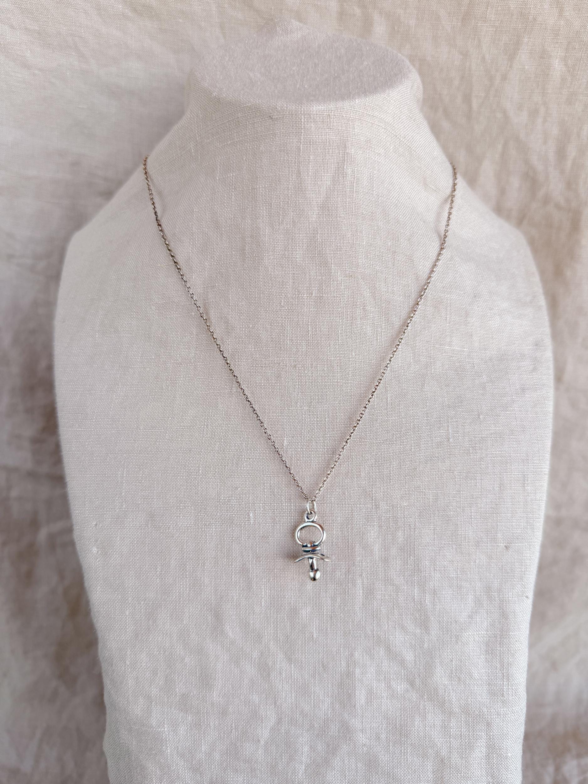 Sterling Silver Pacifier Charm Necklace, Baby Themed Minimal Layering Jewelry, Gift for Her
