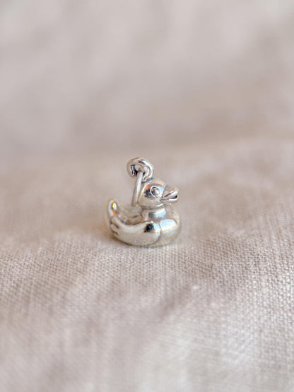 Sterling Silver Rubber Ducky Charm Necklace, Playful Minimal Layering Jewelry, Gift for Her