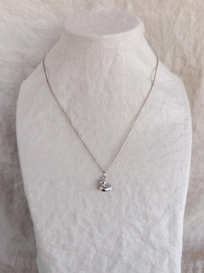 Sterling Silver Rubber Ducky Charm Necklace, Playful Minimal Layering Jewelry, Gift for Her