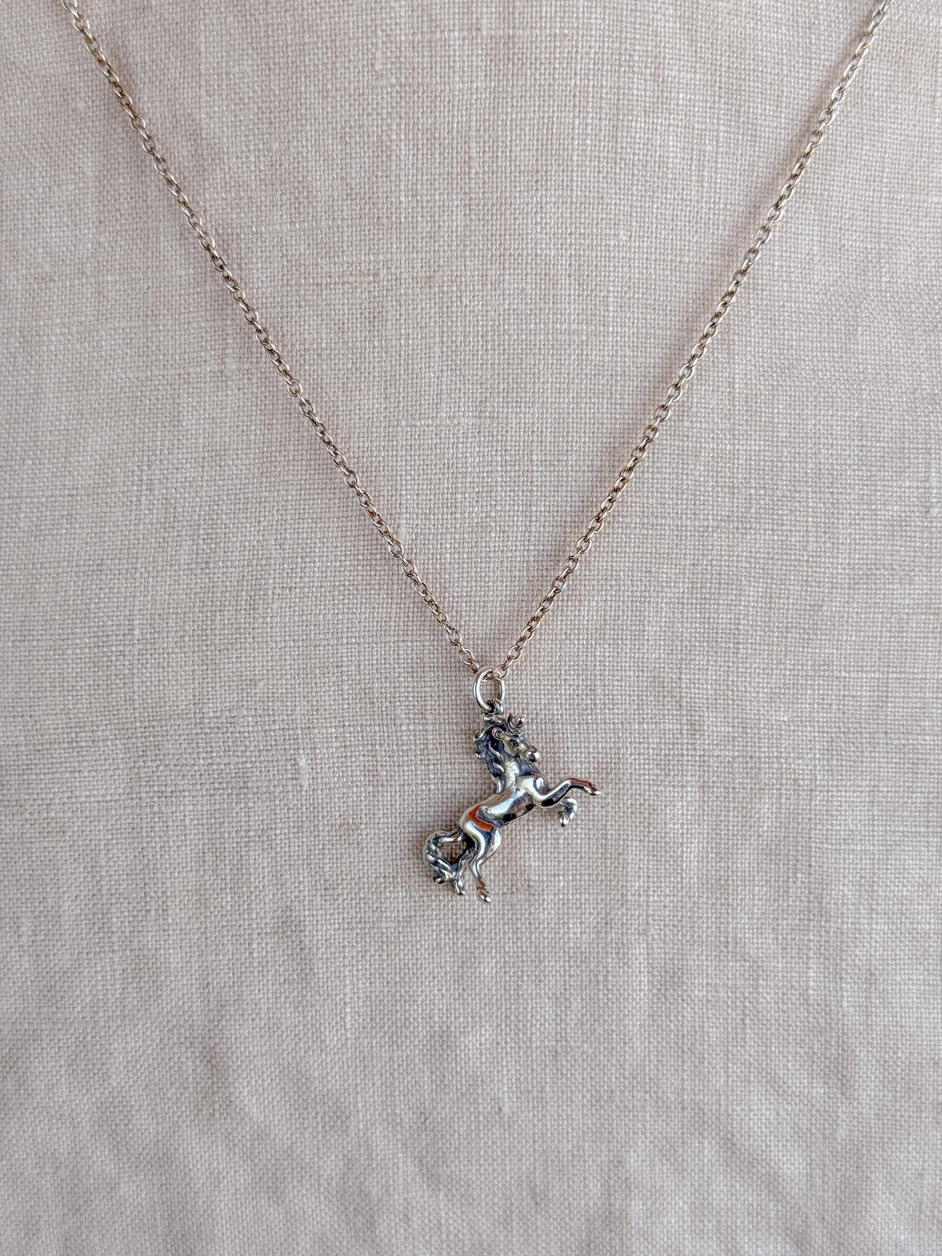 Sterling Silver Unicorn Charm Necklace, Fantasy Minimal Layering Jewelry, Gift for Her