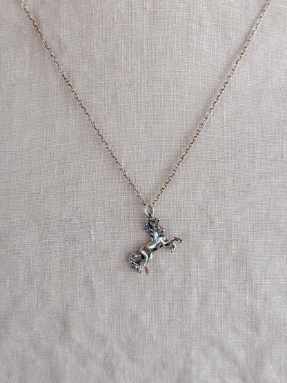 Sterling Silver Unicorn Charm Necklace, Fantasy Minimal Layering Jewelry, Gift for Her