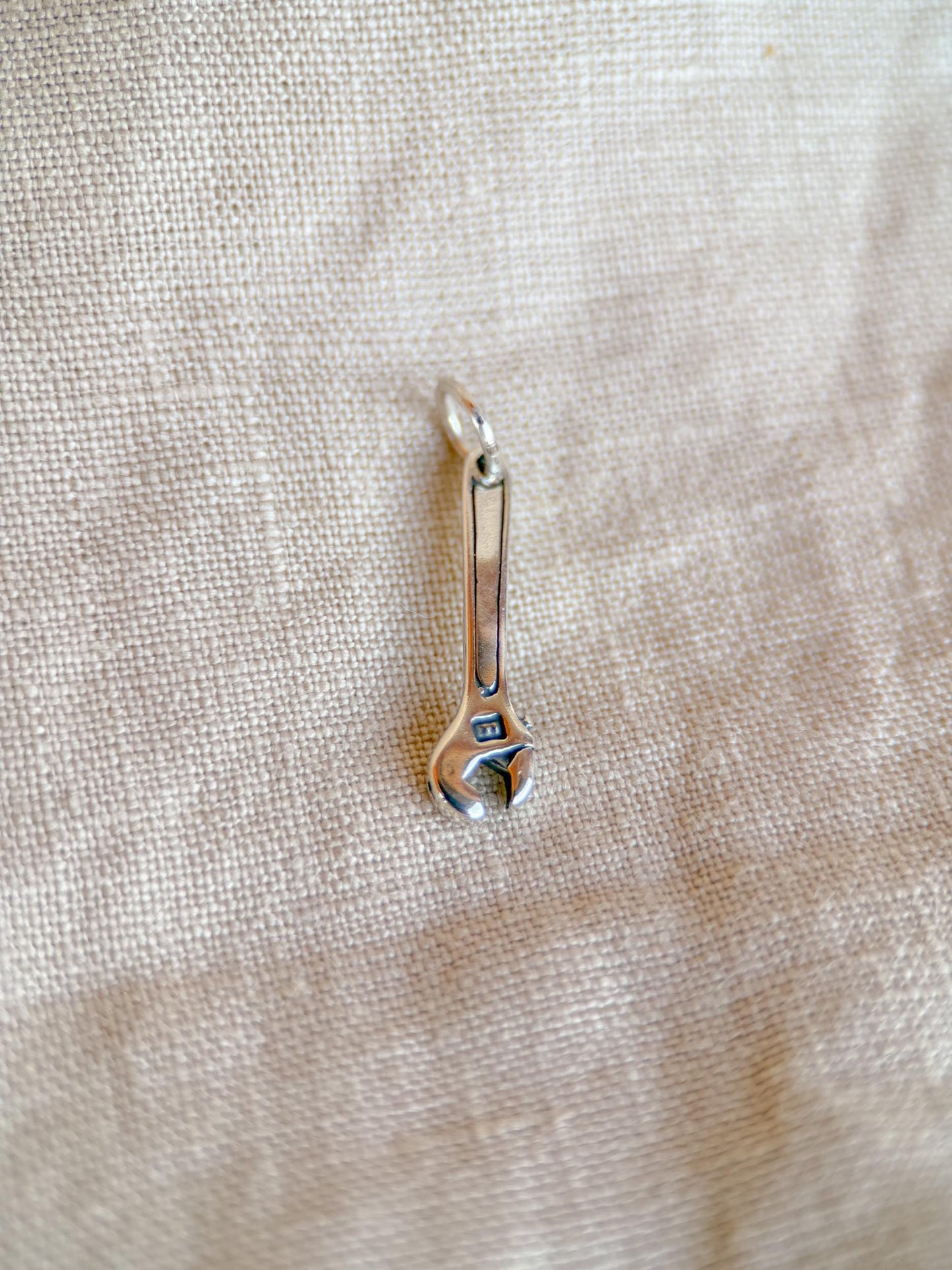 Sterling Silver Wrench Charm Necklace, Tool Themed Minimal Layering Jewelry, Gift for Her