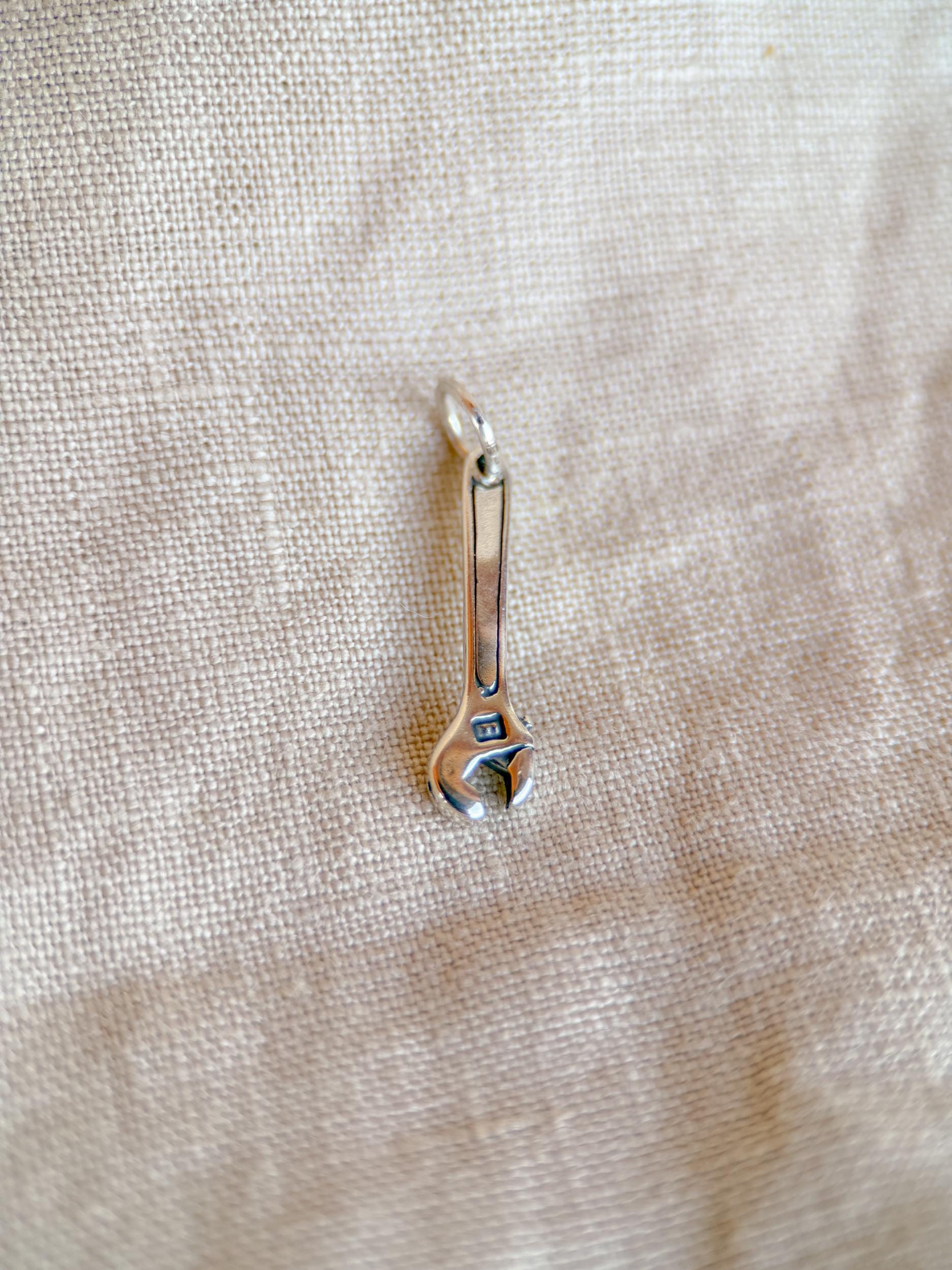 Sterling Silver Wrench Charm Necklace, Tool Themed Minimal Layering Jewelry, Gift for Her