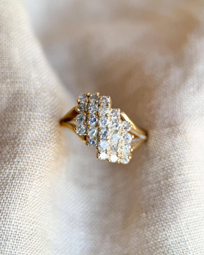 Vintage Diamond Engagement Ring, Round Cut, 14k Gold, 1970s Cluster Prong Set Design