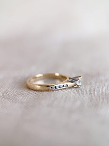 Vintage Diamond Engagement Ring, Round Cut, 14k Gold, 1990s Channel Set Cathedral