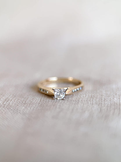 Vintage Diamond Engagement Ring, Round Cut, 14k Gold, 1990s Channel Set Cathedral
