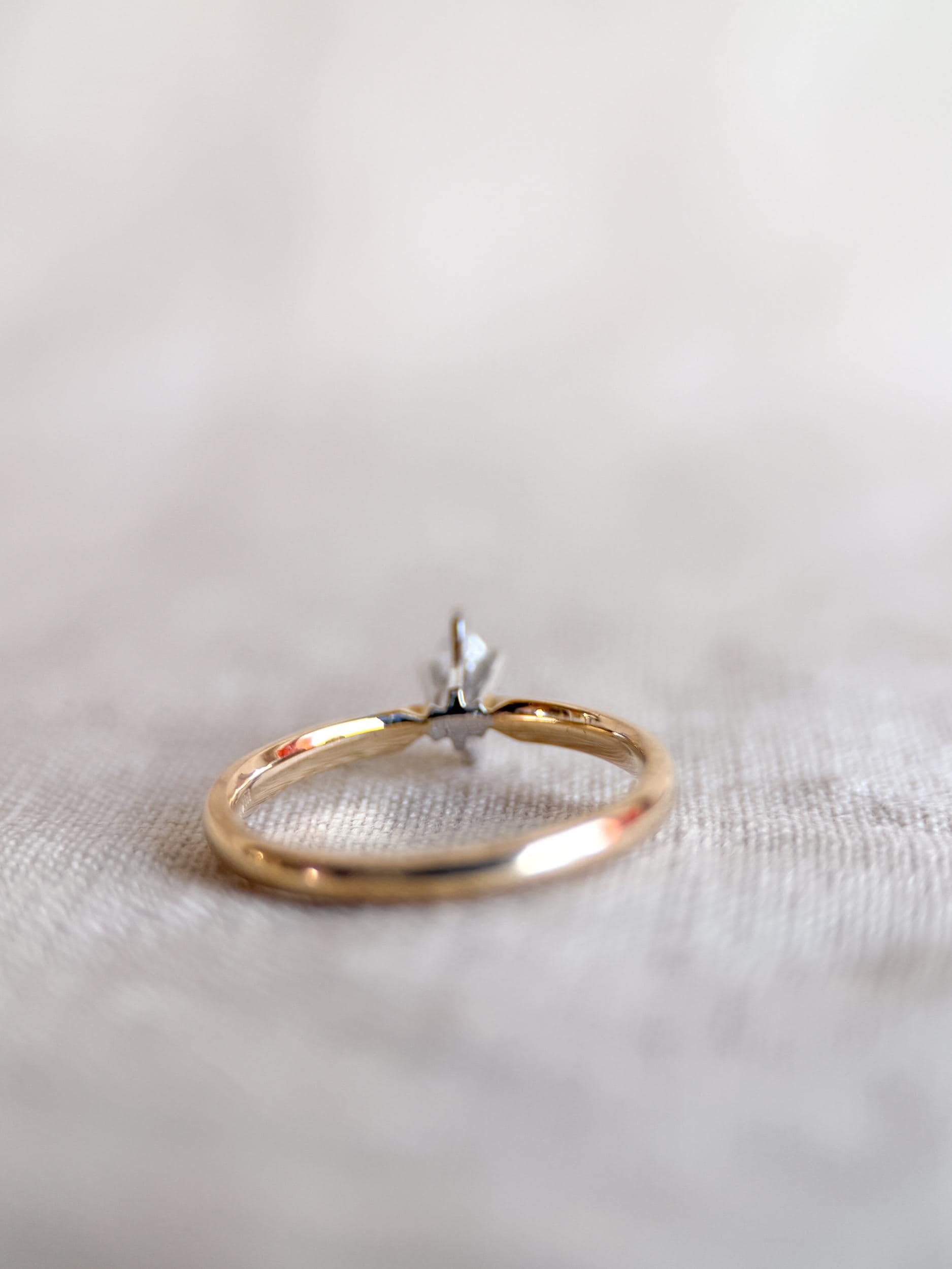 Vintage 1990s Diamond Engagement Ring, 14k Gold Marquise Cut Solitaire Setting • Vintage Fine Jewelry