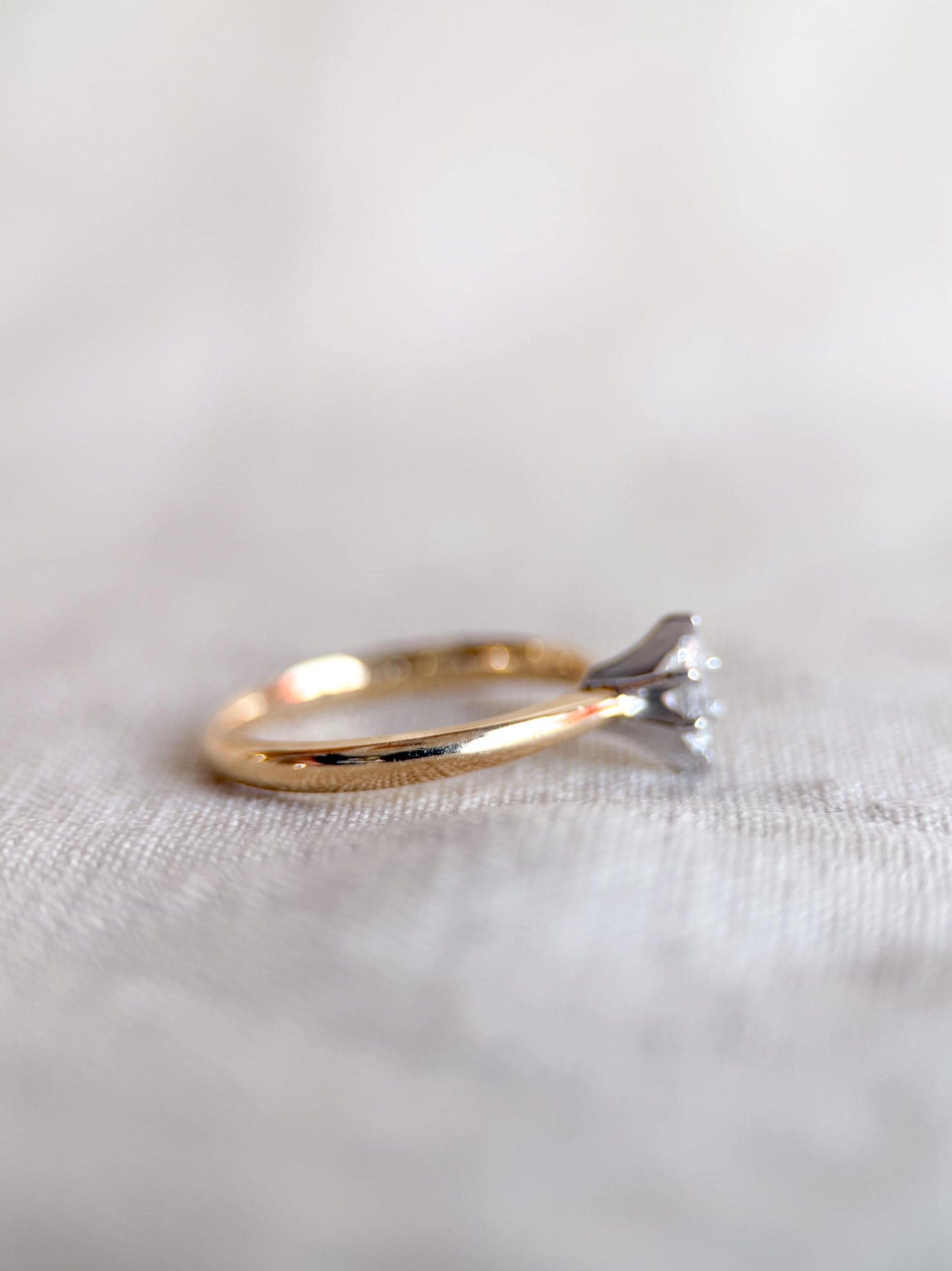 Vintage 1990s Diamond Engagement Ring, 14k Gold Marquise Cut Solitaire Setting • Vintage Fine Jewelry