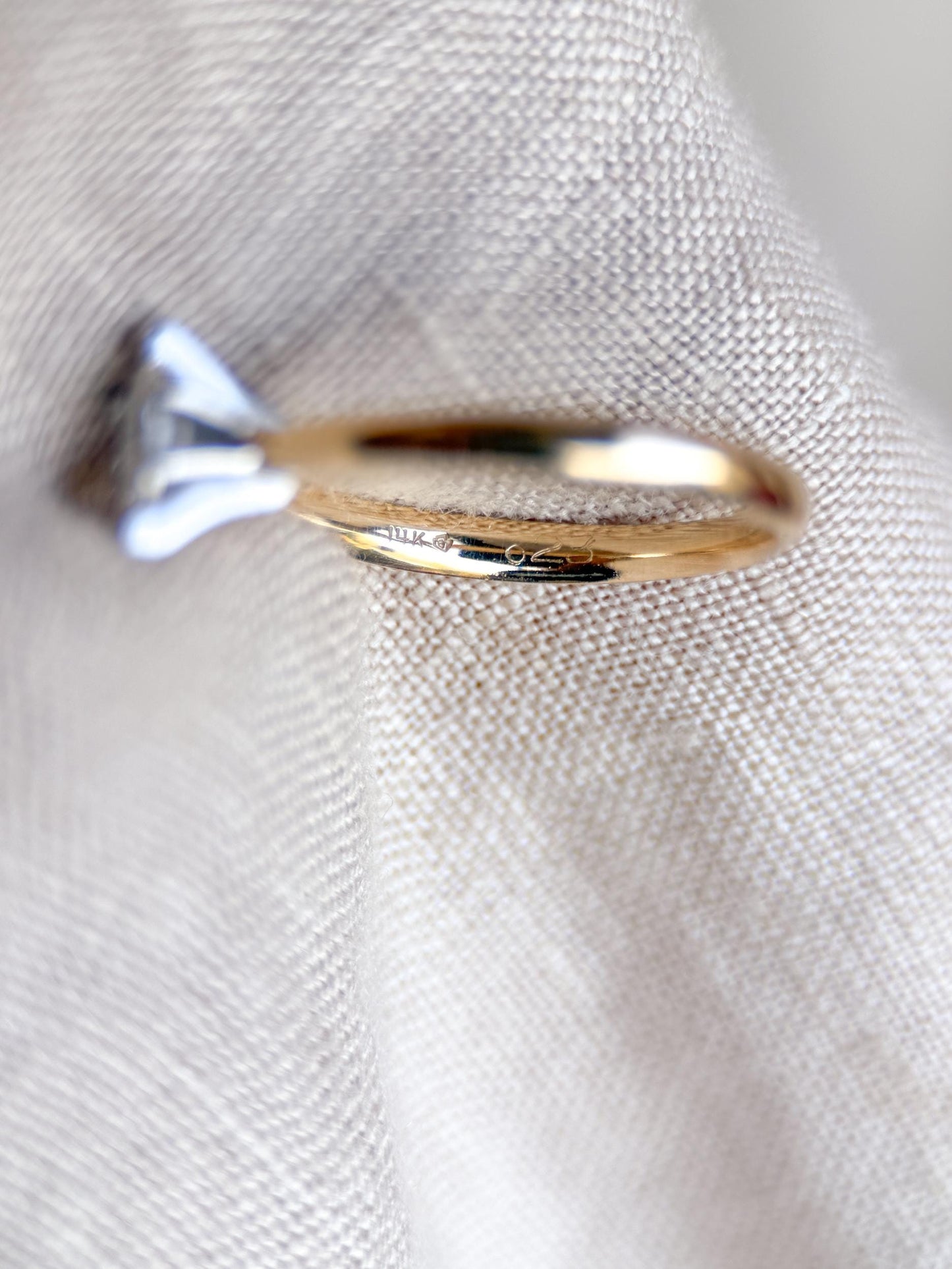 Vintage 1990s Diamond Engagement Ring, 14k Gold Marquise Cut Solitaire Setting • Vintage Fine Jewelry