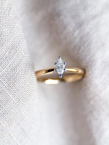 Vintage Diamond Engagement Ring, Marquise Cut, 14k Gold, 1990s Solitaire Prong Setting