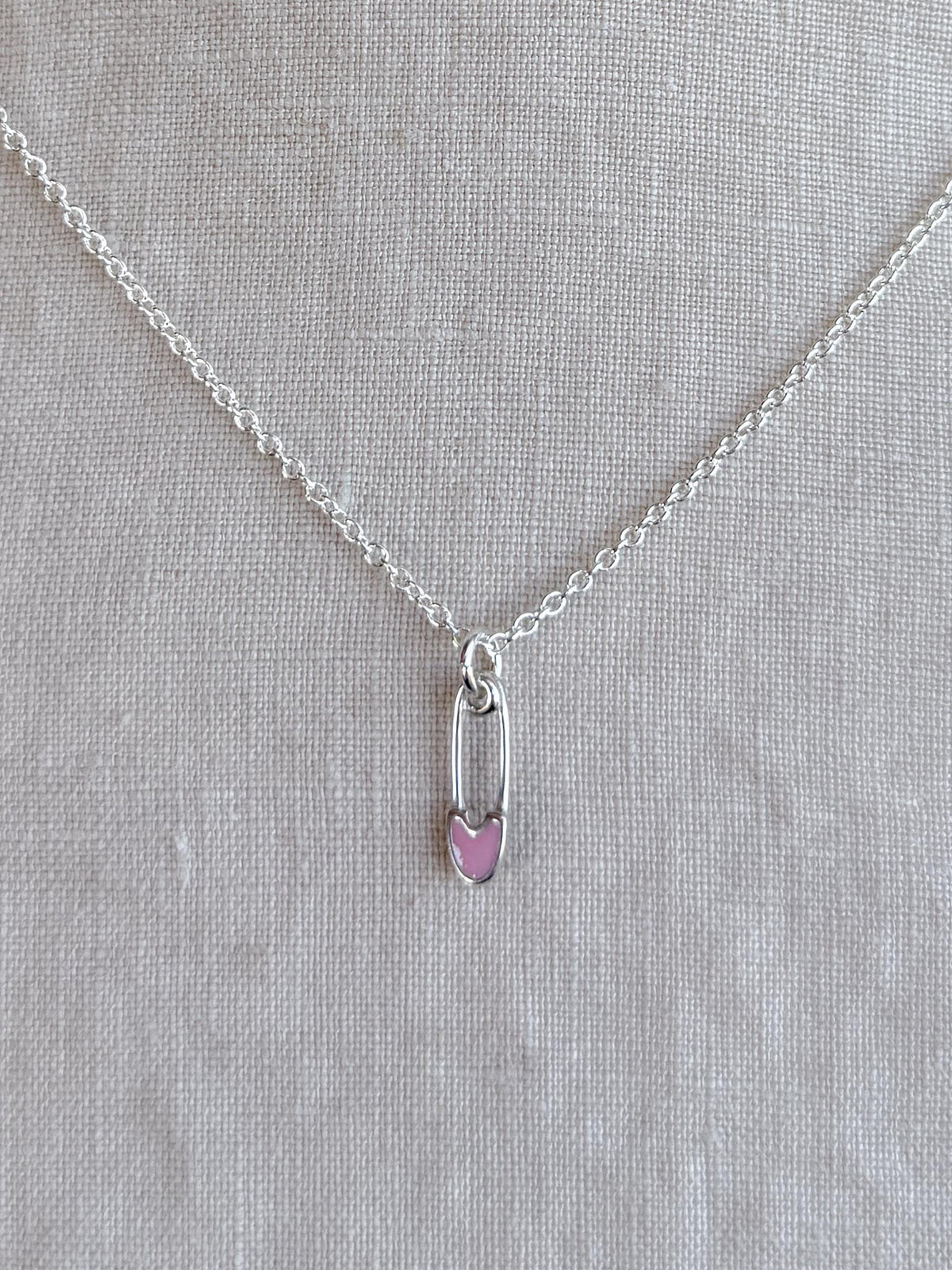Sterling Silver Pink Safety Pin Charm Pendant, Minimalist Edgy Jewelry, Punk Style Charm Gift
