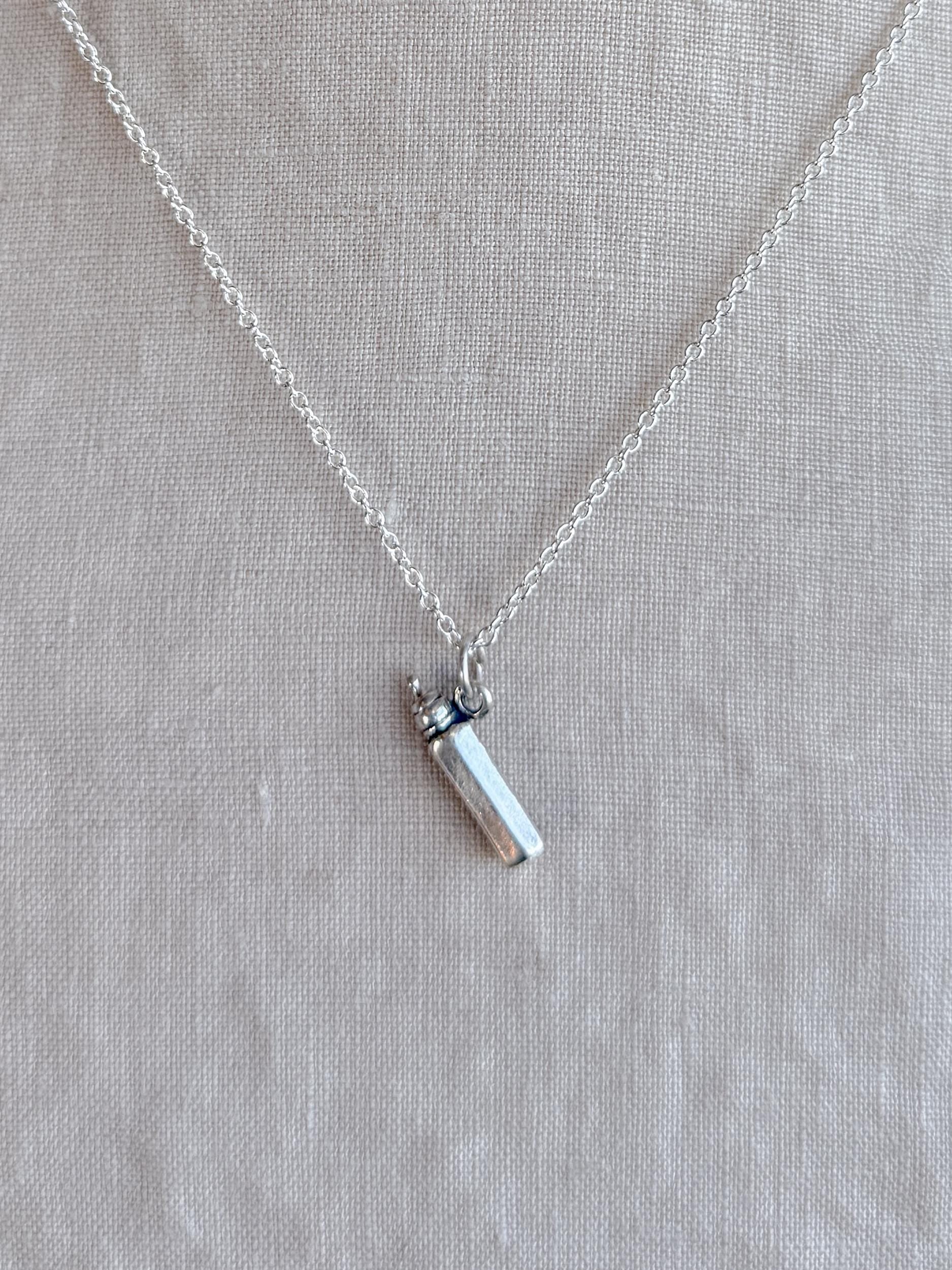 Sterling Silver Baby Bottle Charm Necklace, Minimal Motherhood Layering Jewelry, Gift for New Mom