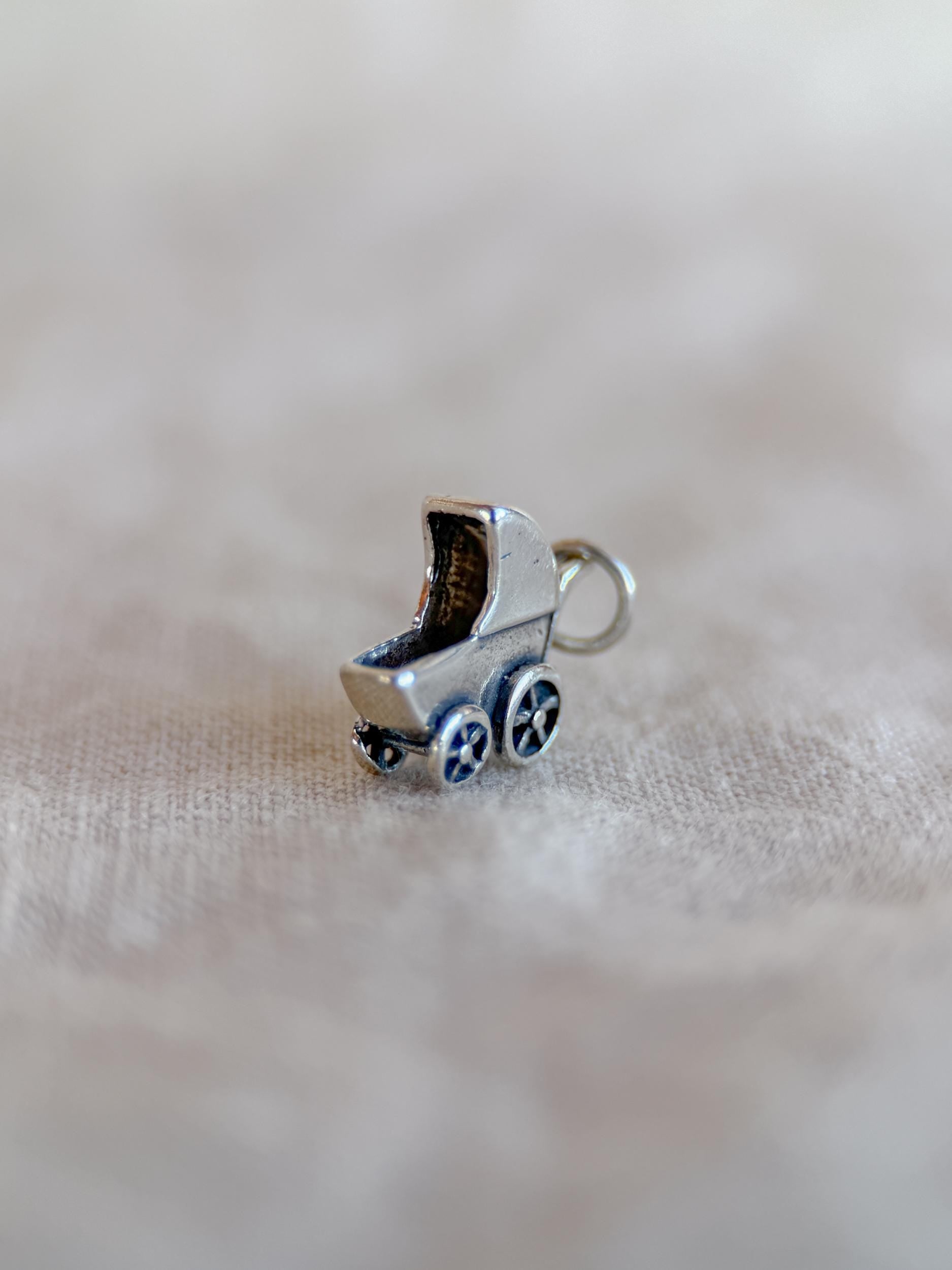 Sterling Silver Baby Carriage Charm Necklace, Minimal Motherhood Layering Jewelry, Gift for New Mom