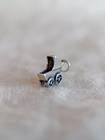 Sterling Silver Baby Carriage Charm Necklace, Minimal Motherhood Layering Jewelry, Gift for New Mom
