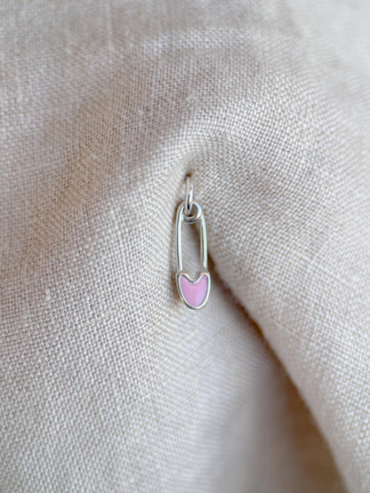 Sterling Silver Pink Safety Pin Charm Necklace, Minimal Punk Layering Jewelry, Gift for Her