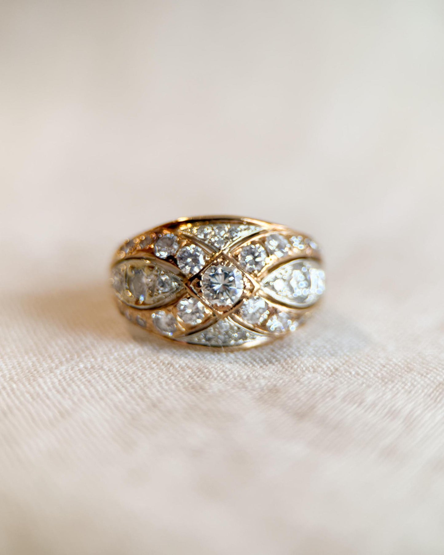 Vintage 1950s Diamond Engagement Ring, 14k Gold Wedding Band, Criss Cross Design • One-of-a-kind Jewelry