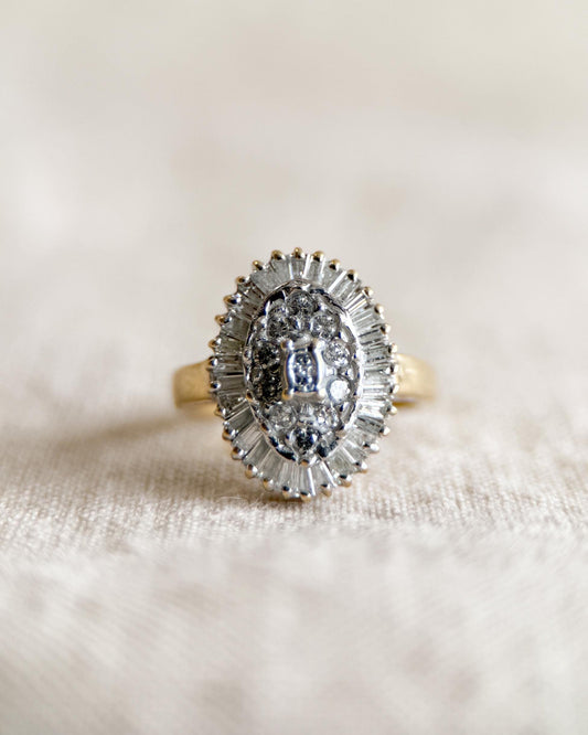 Vintage 1990s Diamond Engagement Ring, 14k Gold Cluster Halo Design • One-of-a-kind Bridal Jewelry