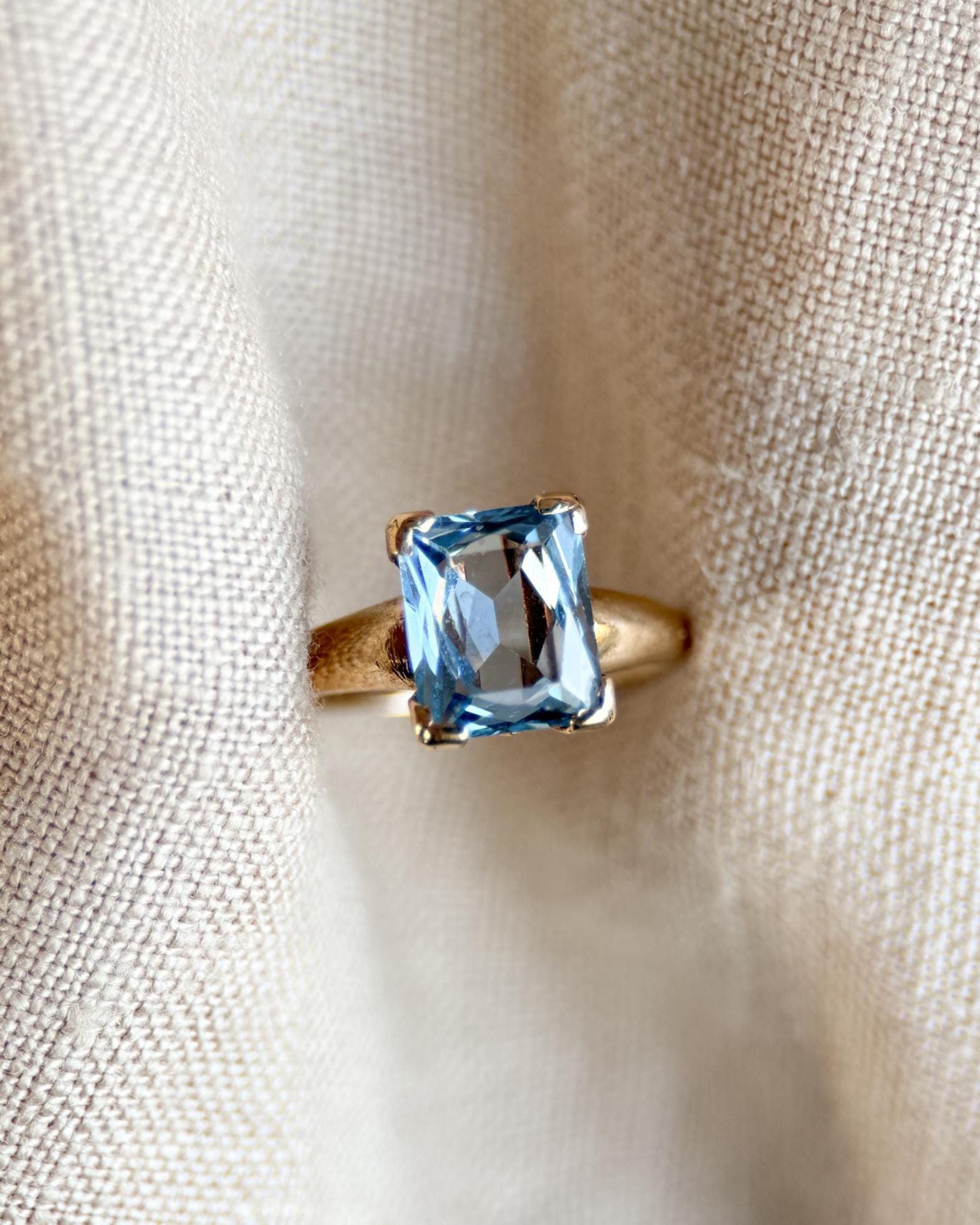 Vintage Spinel Engagement Ring, Rectangle Cut, 10k Gold, 1960s Mid-Century Solitaire Bridal Ring