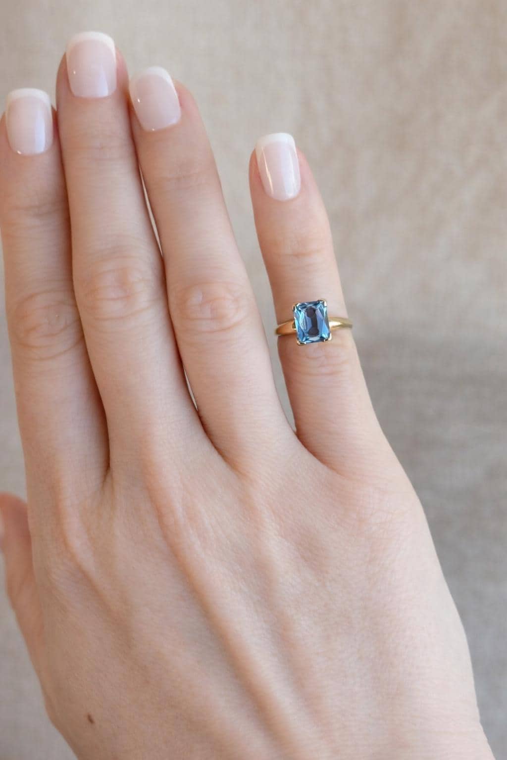 Vintage Spinel Engagement Ring, Rectangle Cut, 10k Gold, 1960s Mid-Century Solitaire Bridal Ring