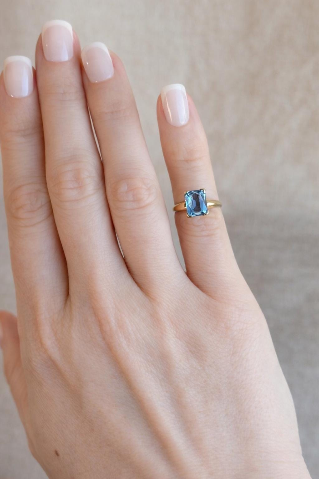 Vintage Spinel Engagement Ring, Rectangle Cut, 10k Gold, 1960s Mid-Century Solitaire Bridal Ring