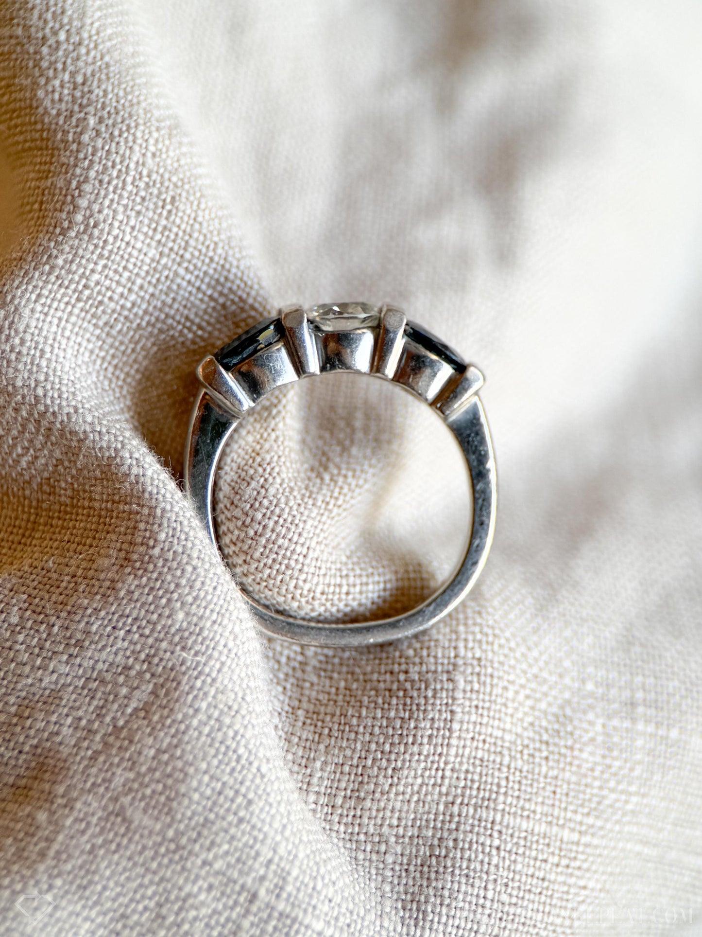 Vintage Sapphire and Diamond Three Stone Engagement Ring in Platinum, Unique Alternative Bridal Ring
