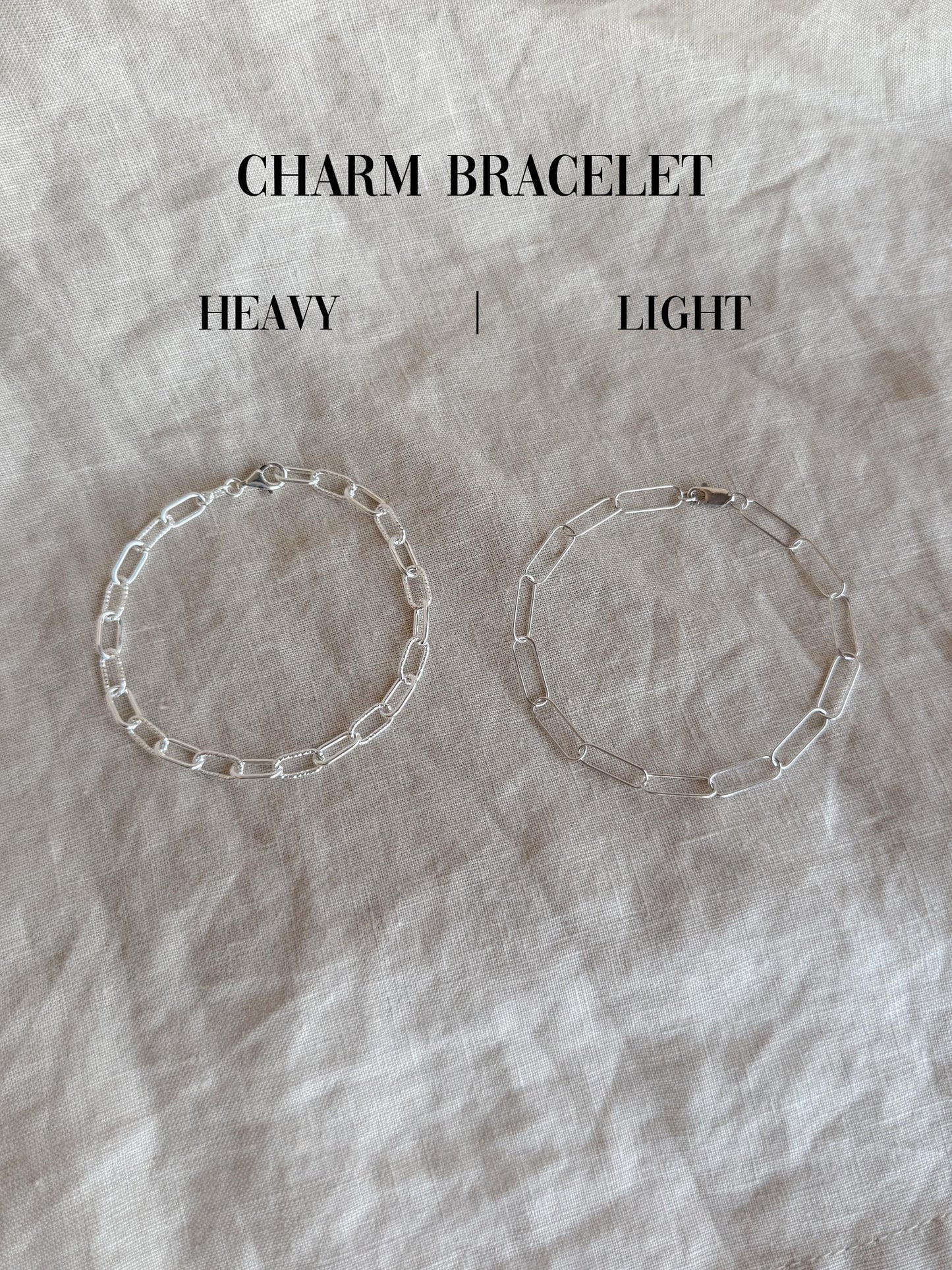 Chain Bracelet in Sterling Silver, Heavy Link or Minimalist Paperclip Charm Bracelet