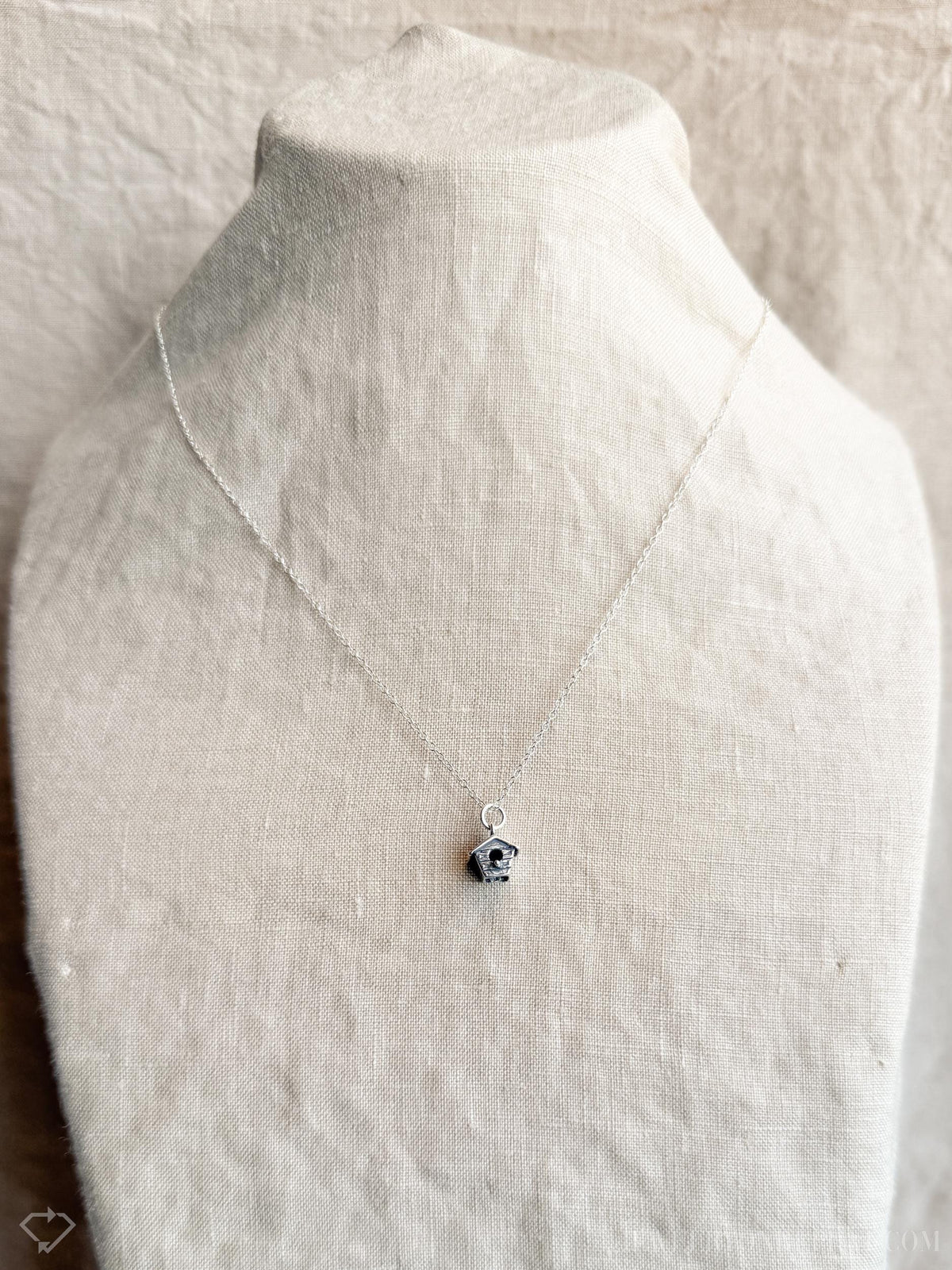 Sterling Silver Birdhouse Garden Charm Necklace, Minimal Layering Jewelry, Gift for Her