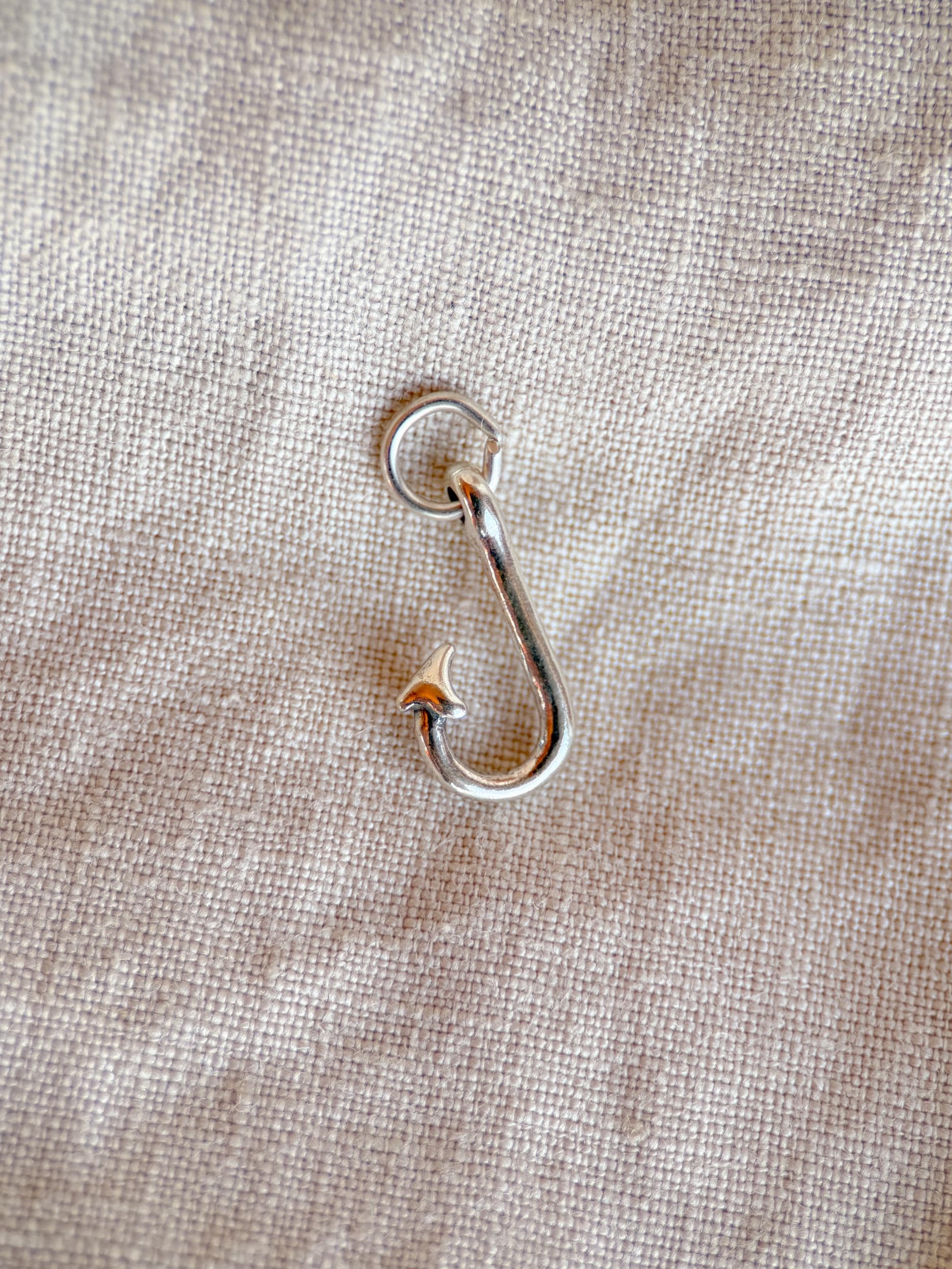 Sterling Silver Fishing Hook Charm Pendant, Fishing Themed Minimalist Jewelry, Gift for Her