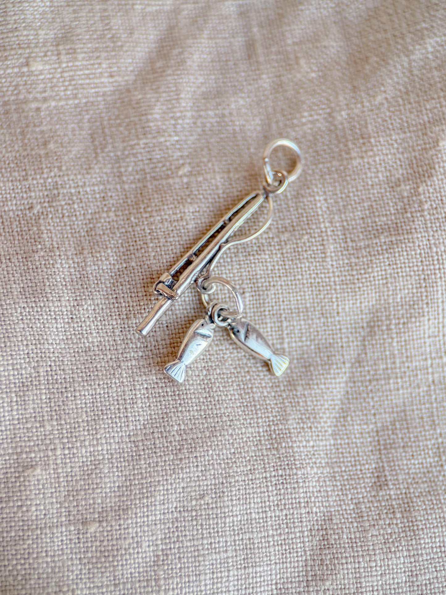 Sterling Silver Fishing Pole Charm Pendant, Fishing Minimalist Jewelry, Gift for Her