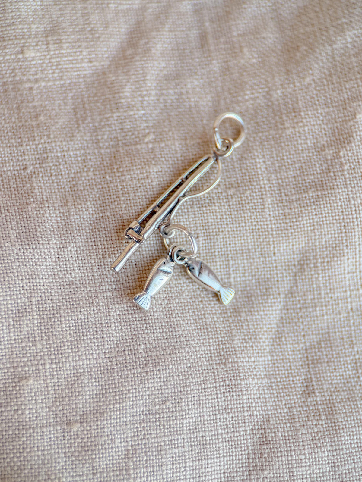 Sterling Silver Fishing Pole Charm Pendant, Fishing Minimalist Jewelry, Gift for Her