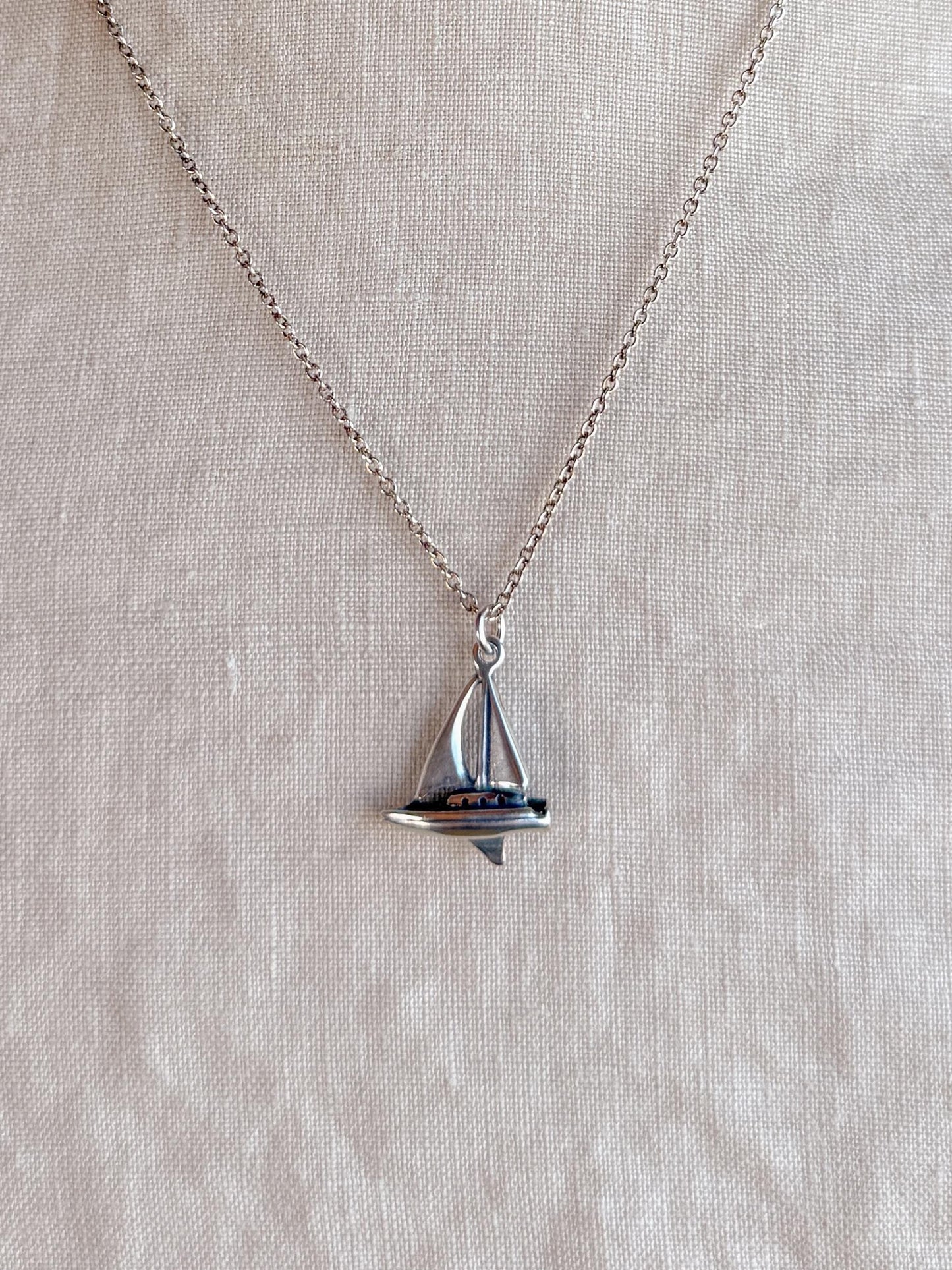 Sterling Silver Sailboat Charm Necklace, Sailing Minimal Layering Jewelry, Gift for Her