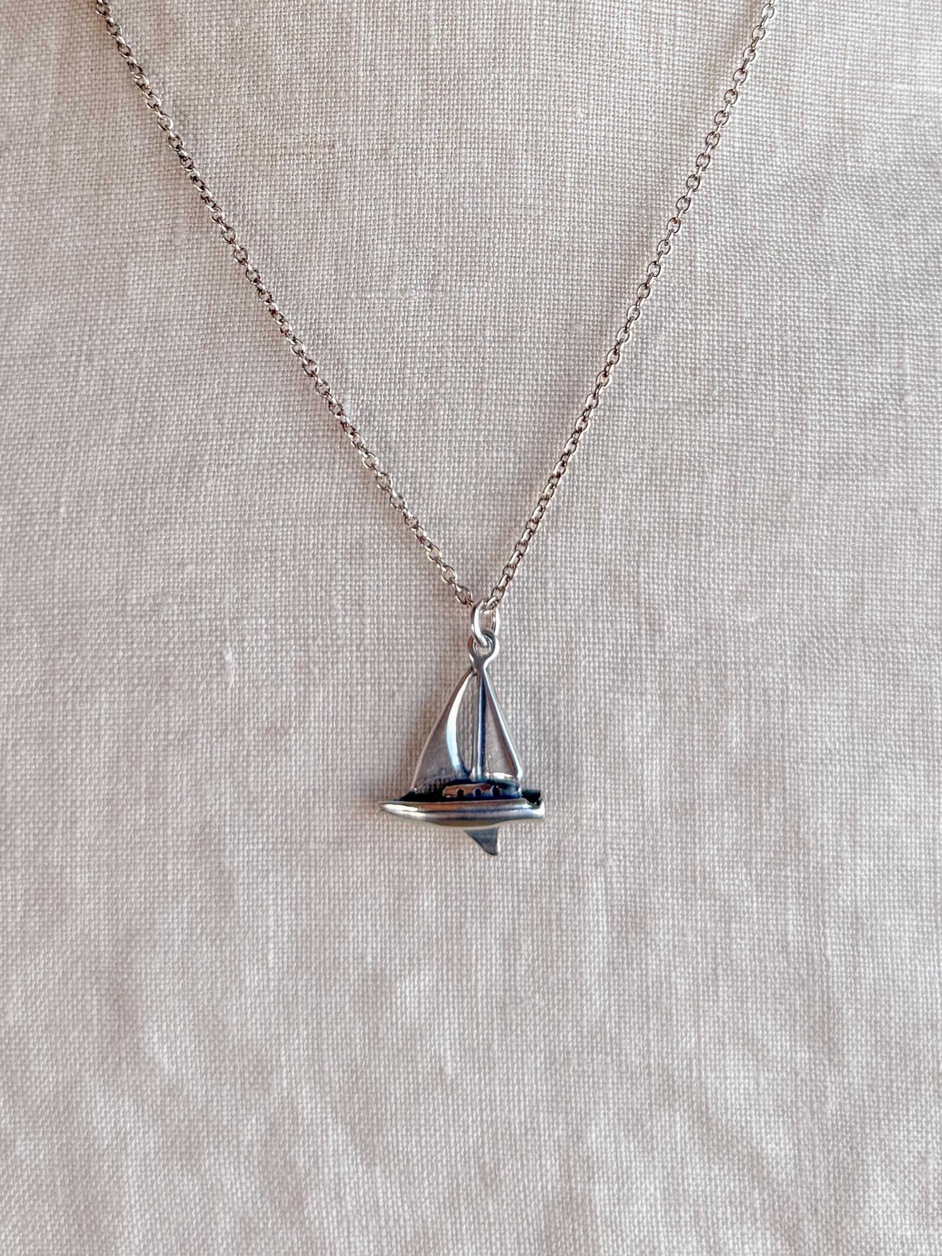 Sterling Silver Sailboat Charm Necklace, Sailing Minimal Layering Jewelry, Gift for Her