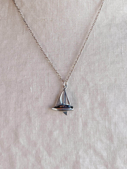 Sterling Silver Sailboat Charm Necklace, Sailing Minimal Layering Jewelry, Gift for Her