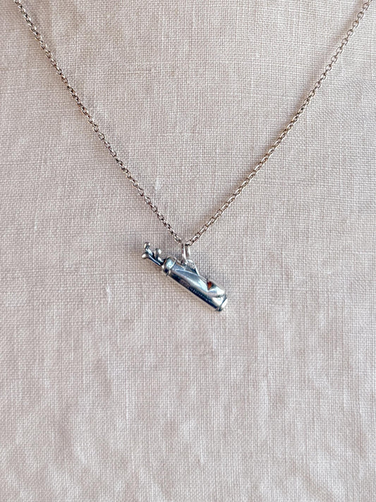 Sterling Silver Golf Bag Charm Necklace, Minimal Layering Jewelry, Gift for Her