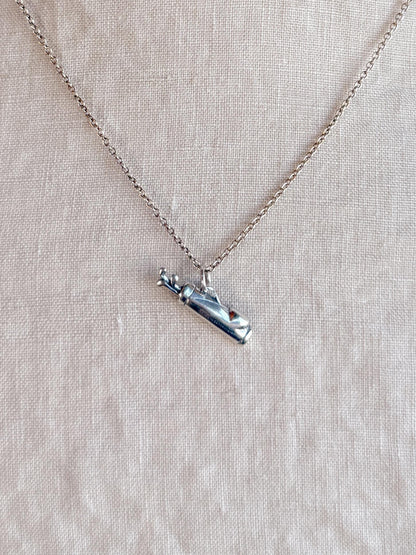 Sterling Silver Golf Bag Charm Necklace, Minimal Layering Jewelry, Gift for Her