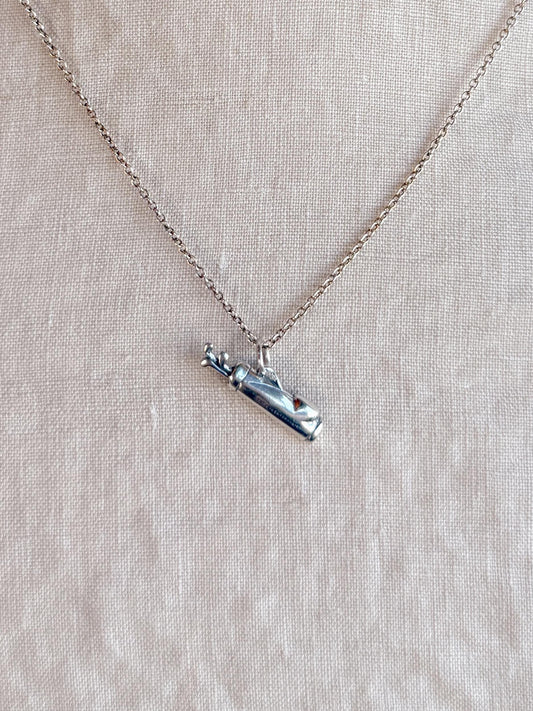 Sterling Silver Golf Bag Charm Necklace, Minimal Layering Jewelry, Gift for Her