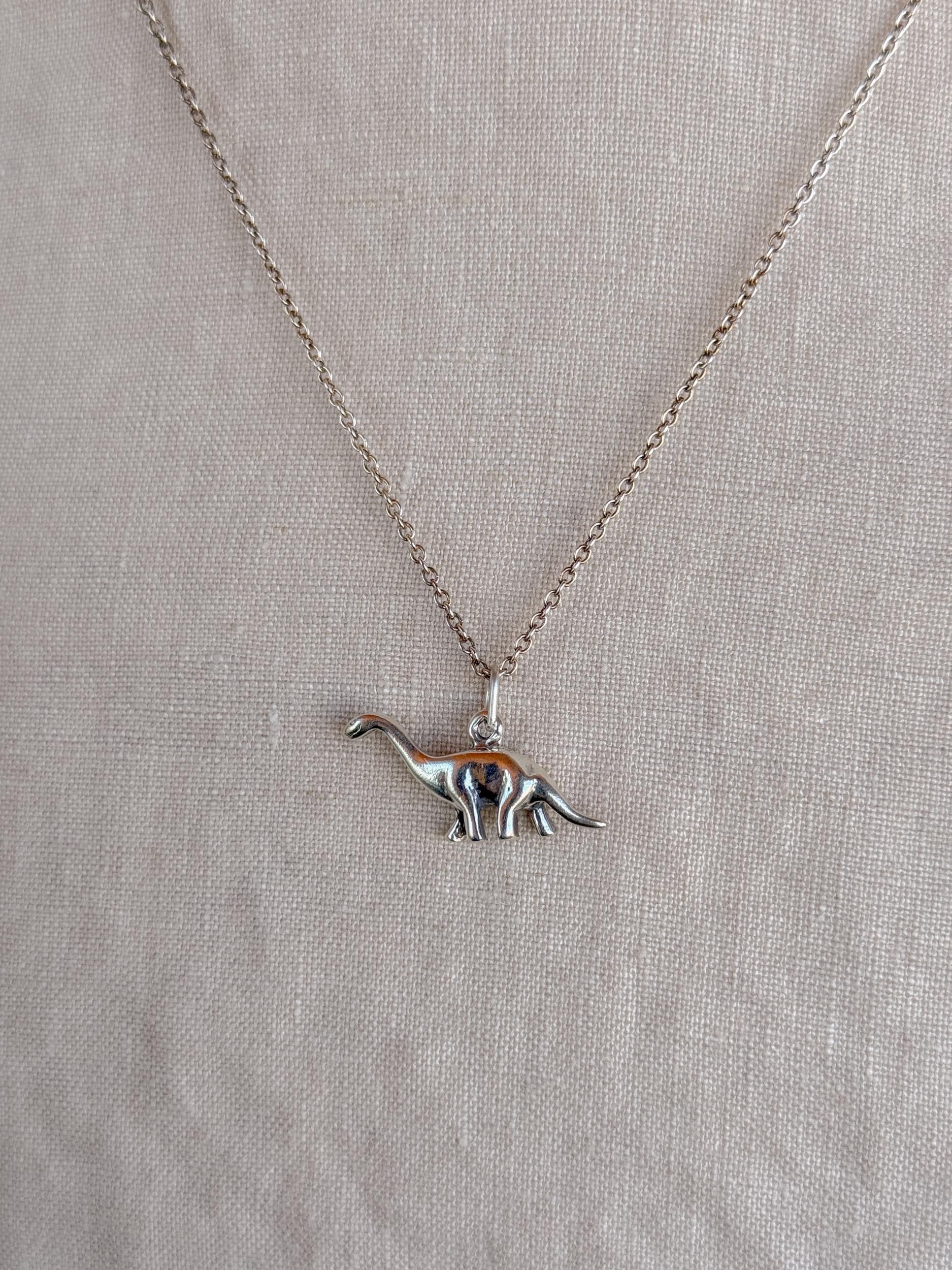 Sterling Silver Brontosaurus Charm Pendant, Dinosaur Minimalist Jewelry, Gift for Her