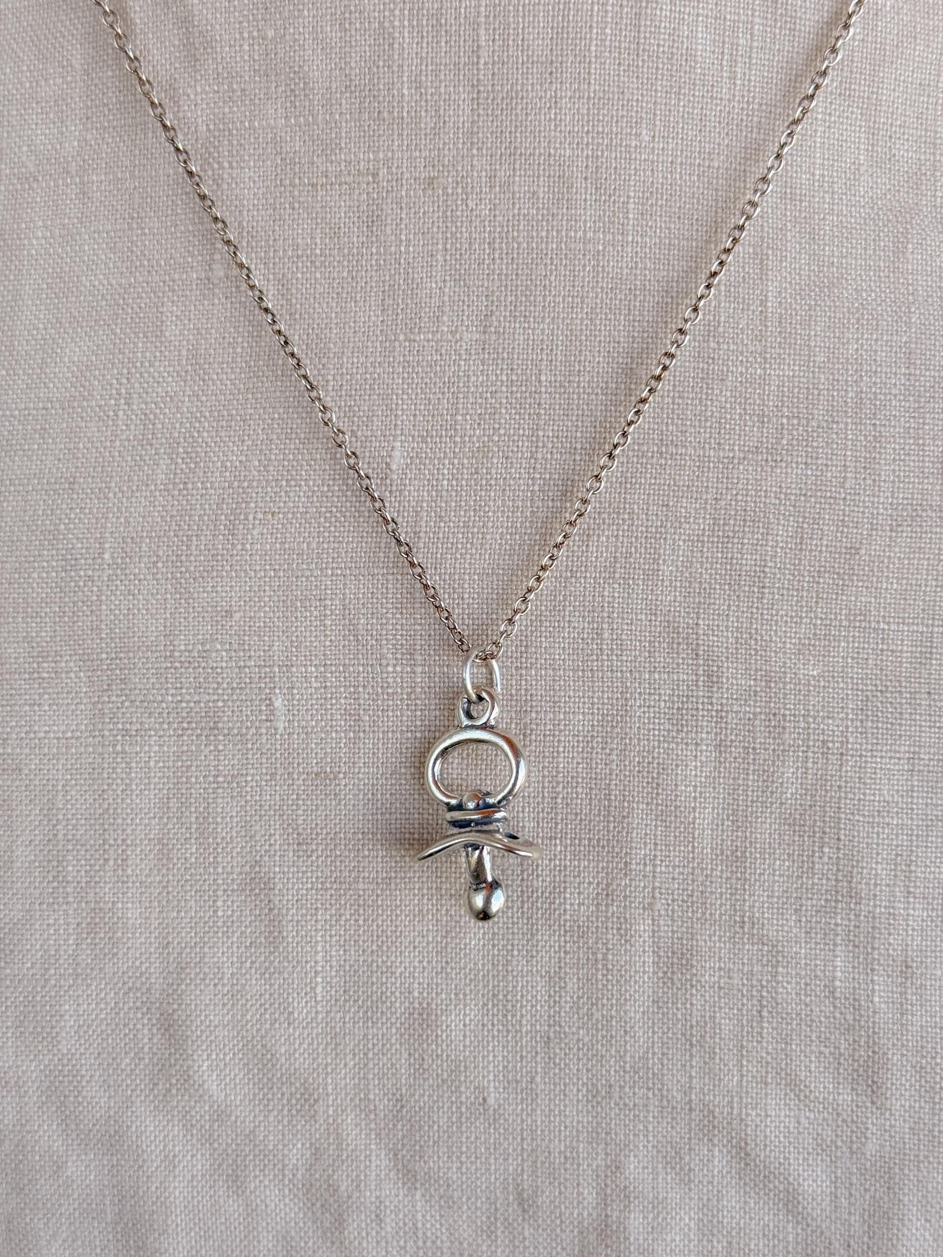 Sterling Silver Pacifier Charm Pendant, Baby Themed Minimalist Jewelry, Gift for Her