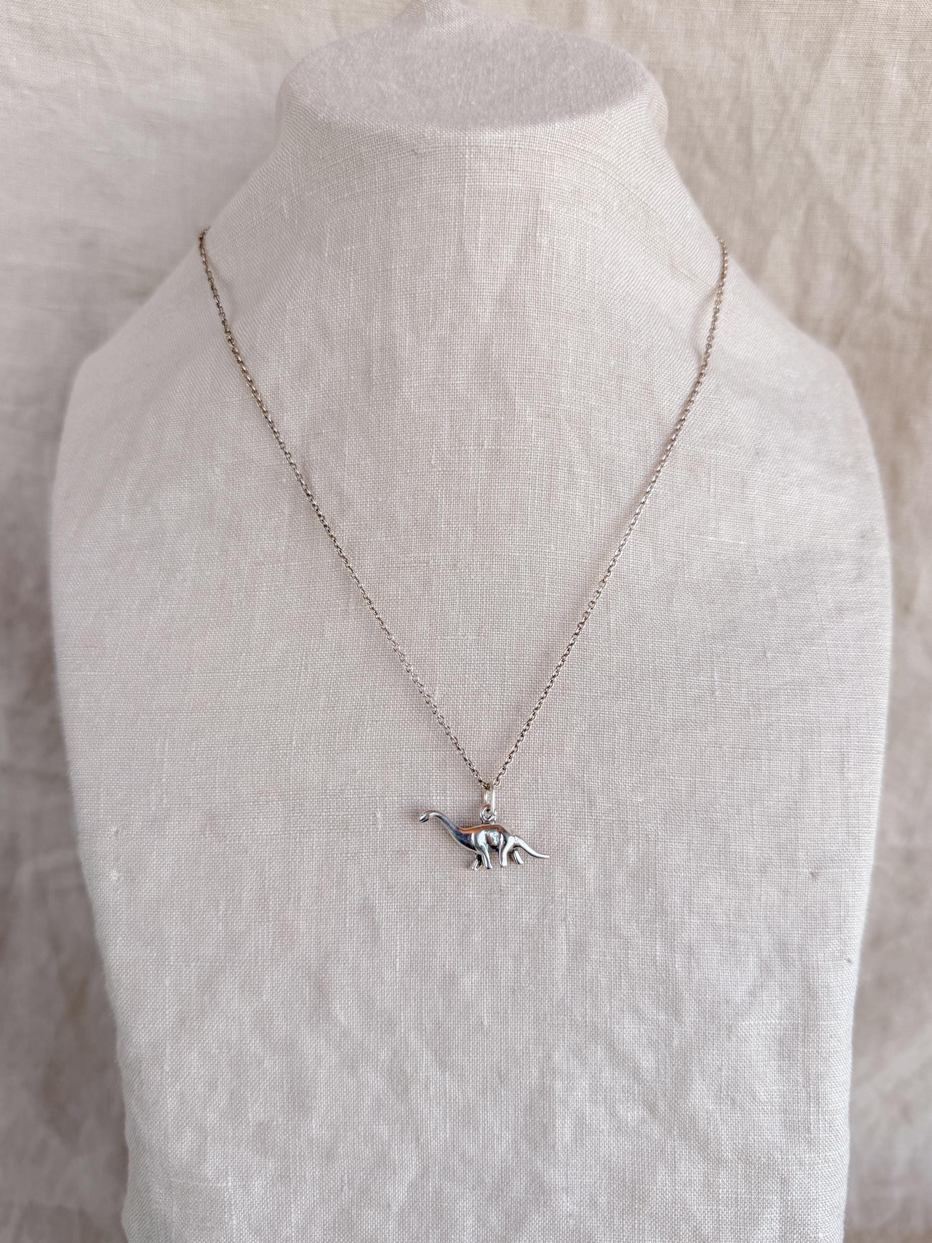 Sterling Silver Brontosaurus Dinosaur Charm Necklace, Minimal Layering Jewelry, Gift for Her