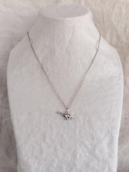 Sterling Silver Brontosaurus Dinosaur Charm Necklace, Minimal Layering Jewelry, Gift for Her