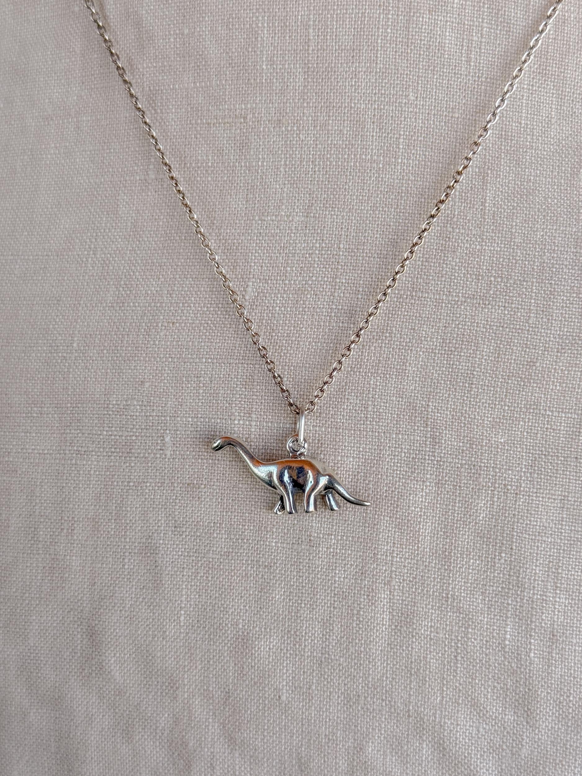 Sterling Silver Brontosaurus Dinosaur Charm Necklace, Minimal Layering Jewelry, Gift for Her