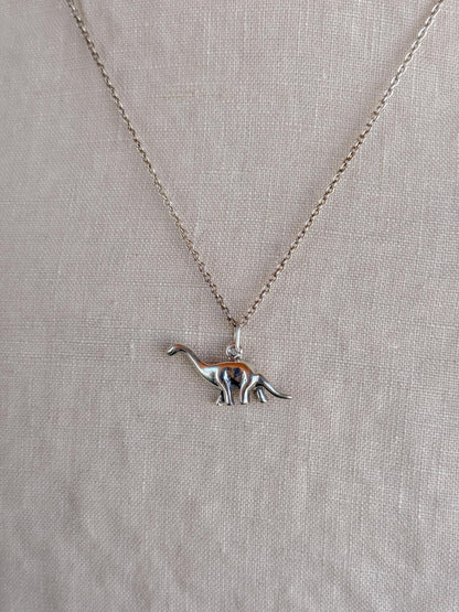 Sterling Silver Brontosaurus Dinosaur Charm Necklace, Minimal Layering Jewelry, Gift for Her