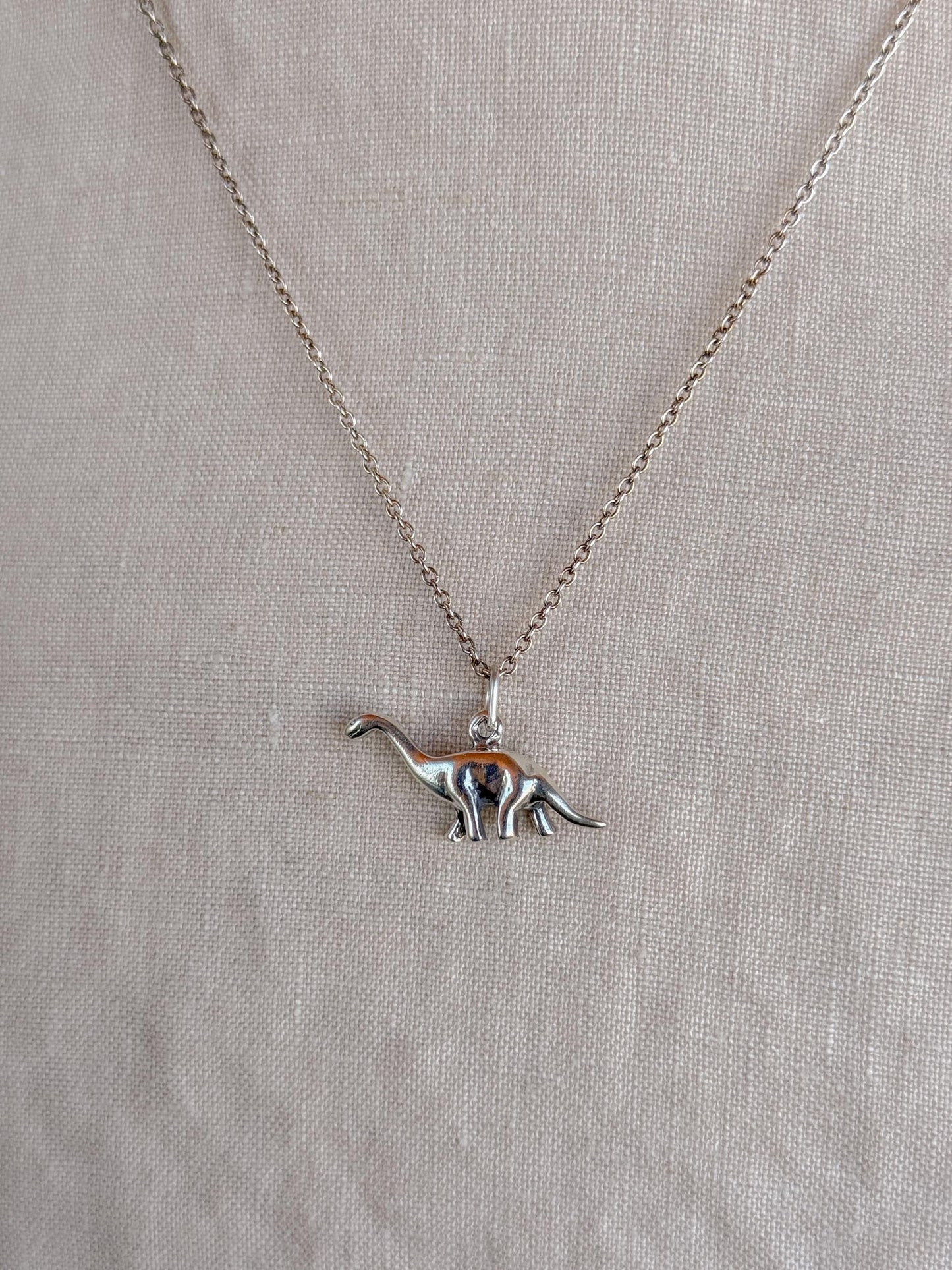 Sterling Silver Brontosaurus Dinosaur Charm Necklace, Minimal Layering Jewelry, Gift for Her