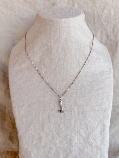 Sterling Silver Hammer Charm Necklace, Tool Themed Minimal Layering Jewelry, Gift for Her